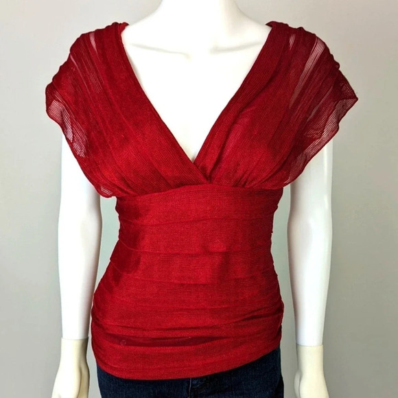 Max Studio Fitted Layered V Neckline Top M - Picture 5 of 5